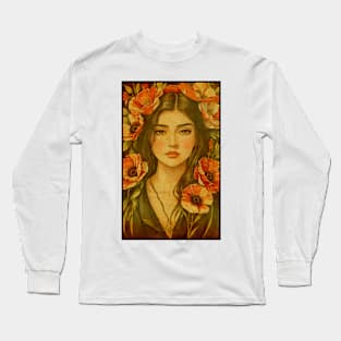 Vintage Girl with Roses Long Sleeve T-Shirt